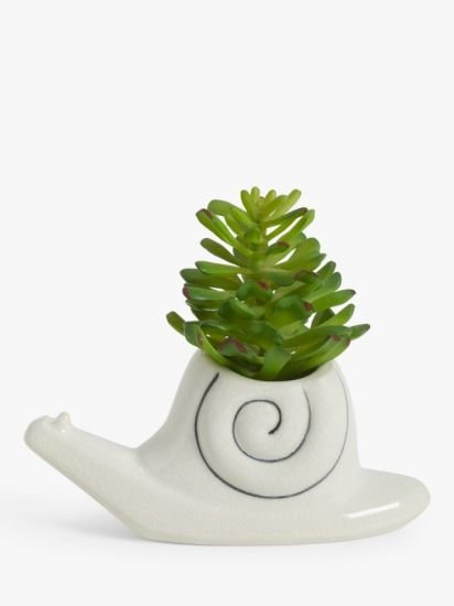 Stoneware Snail Planter, White